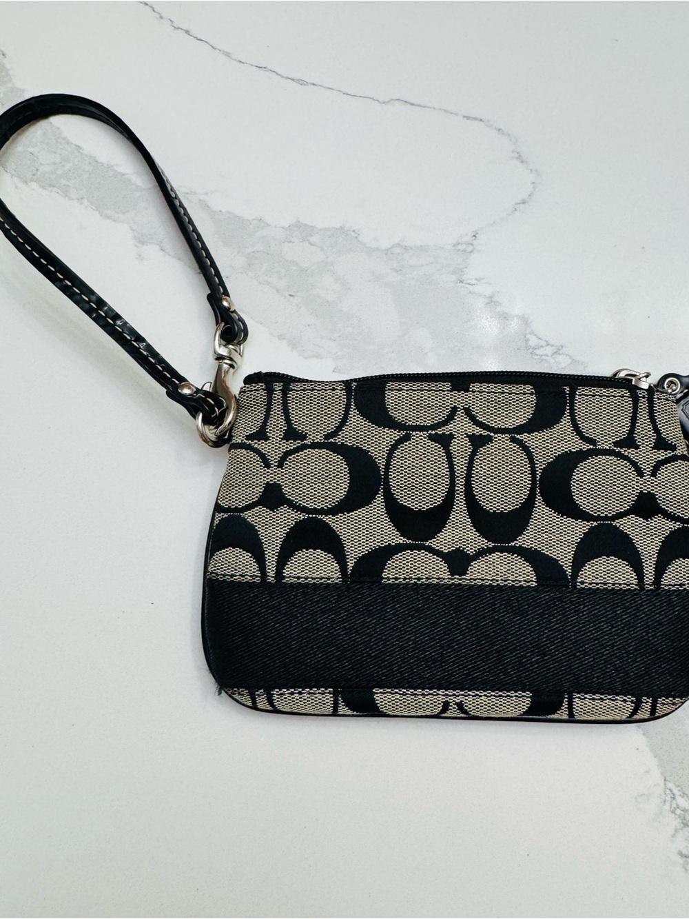 Coach Black Signature small Canvas Wristlet